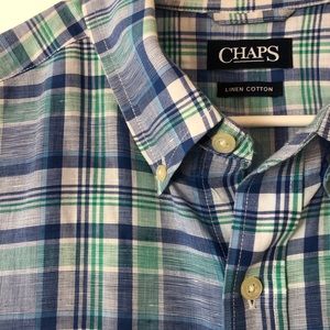 NEW Chaps XXL Blue & Green Plaid Button Down